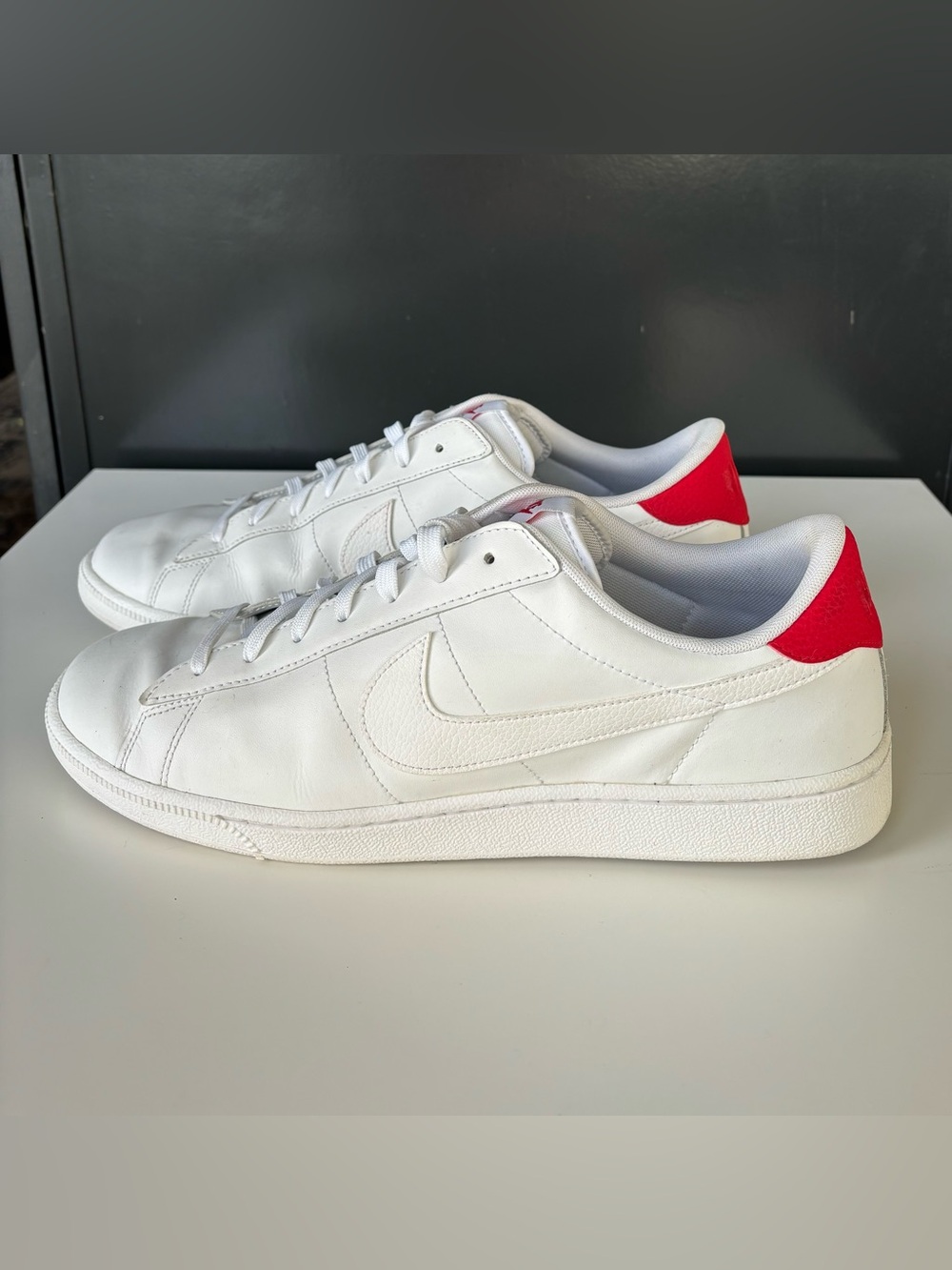 Nike Tennis classic CS White Sneakers with Red Heel Accent